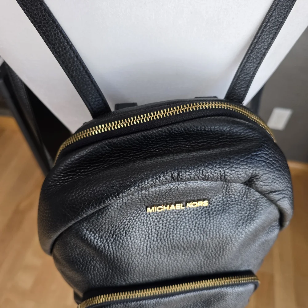Michael Kors Black Pebbled Leather Backpack with Gold Hardware